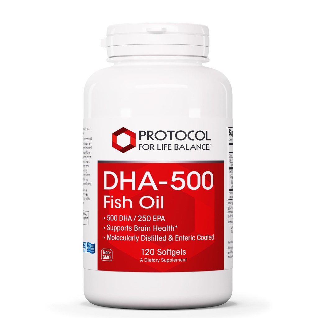 PROTOCOLLO PER LA VITA BALANCE DHA-500 - DHA 500mg & EPA 250mg - Integratore di olio di pesce - Salute del cervello e supporto - Digestione facile - Non OGM & Halal - 120 Softgels