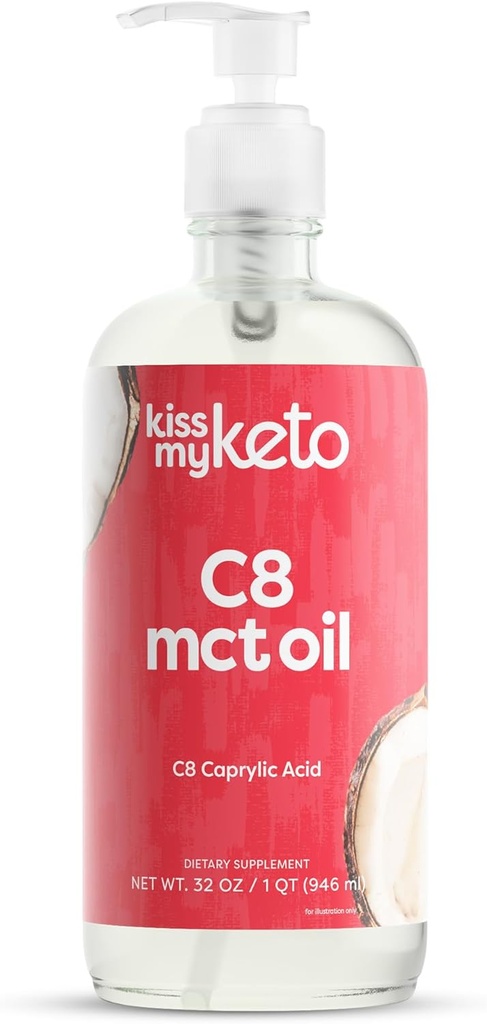 Kiss My Keto MCT olio C8 – 32 oz puro C8 MCT olio Keto carburante – bottiglia con pompa – acido Caprylic alto ottano – Keto Pure MCT coccoOil gasolio – Liquid Coconut MCTOil Pure