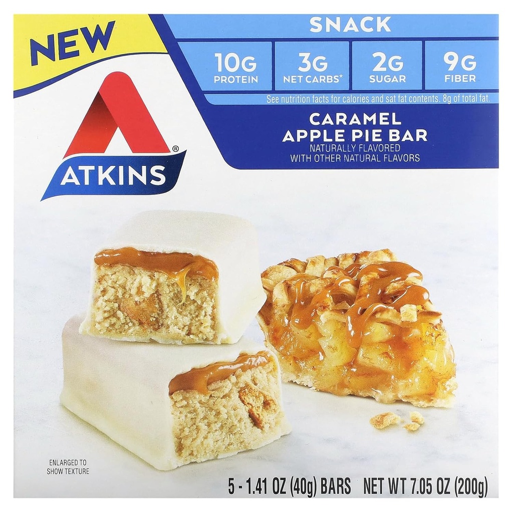Atkins Snack, Caramel Apple Pie Bar, 5 bar, 1.41 oz (40 g) Ogni