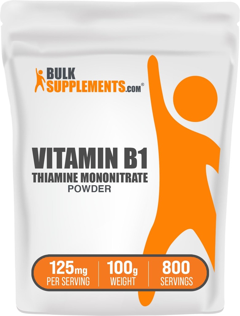 BulkSupplements.com Thiamine Mononitrate Powder - Vitamina B1 Polvere, Thiamine B1 Supplemento - B1 Vitamine, Gluten Free, 125 mg per porzione, 100g (3,5 oz) (Pacchetto di 1)