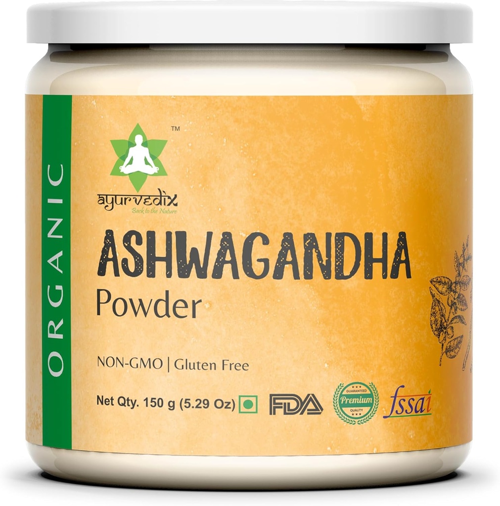 Polvere di radice di Ashwagandha organica | 5.29oz Jar riutilizzabile | 100% cruda dall'India | Withania Somnifera - Polvere di supplemento di erbe ayurvedica