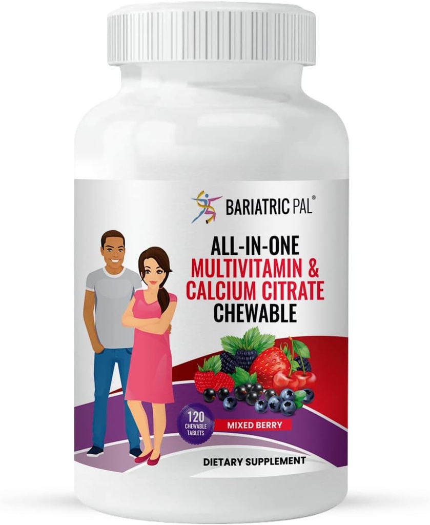 BariatricPal "All-in-ONE Chewable Multivitamin with Calcium Citrate & Iron - Bacca mista (30-Day Supply)