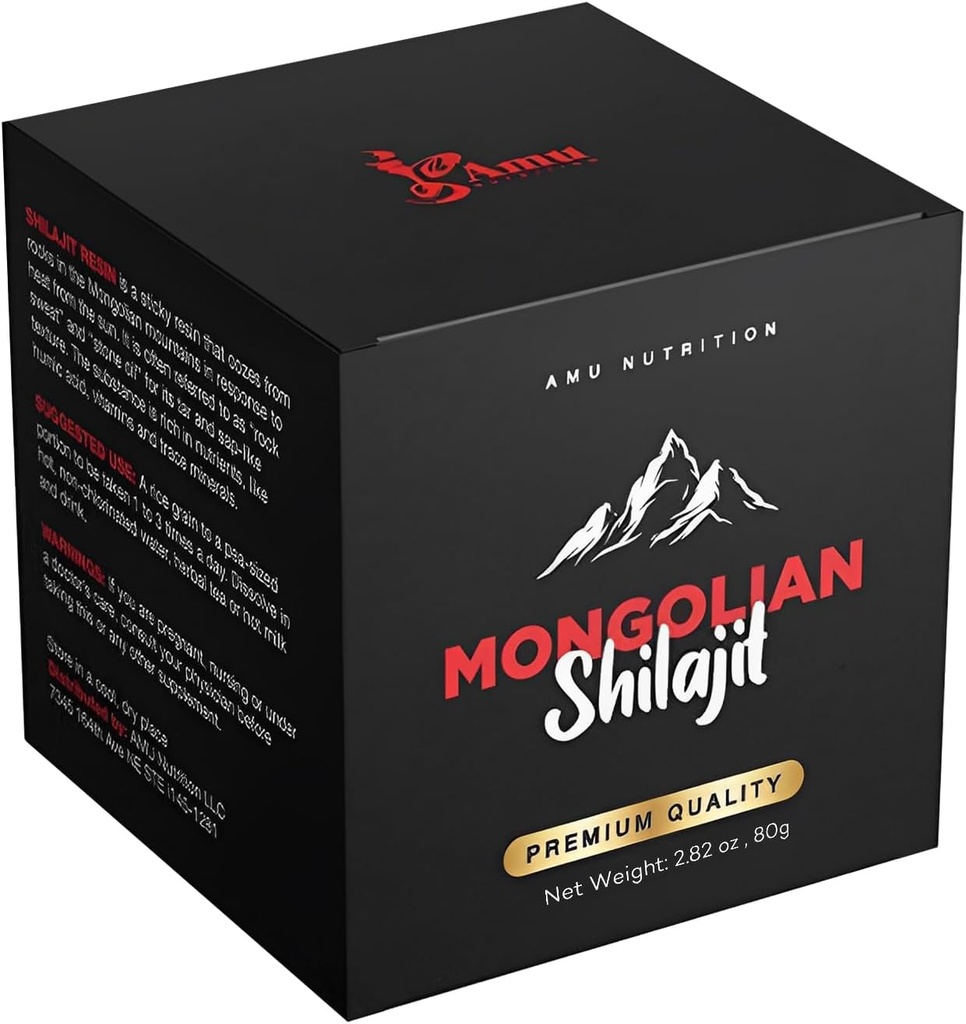 AMU NUTRITION Shilajit Pure Himalayan Organic - Harvested from Mongolia - Shilajit for Men - Fonte naturale dei minerali di trace di acido Fulvic- 80GR