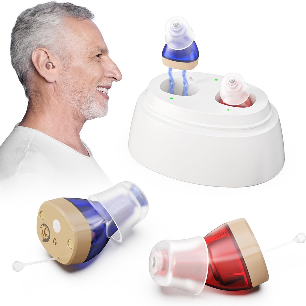 OTC apparecchi acustici per anziani ricaricabili con cancellazione del rumore, Amplificatore per gli adulti,Digital In Ear Hearing Aids, Amplificatore per la perdita dell'udito,Aiuto acustico invisibile,Assistenza uditiva