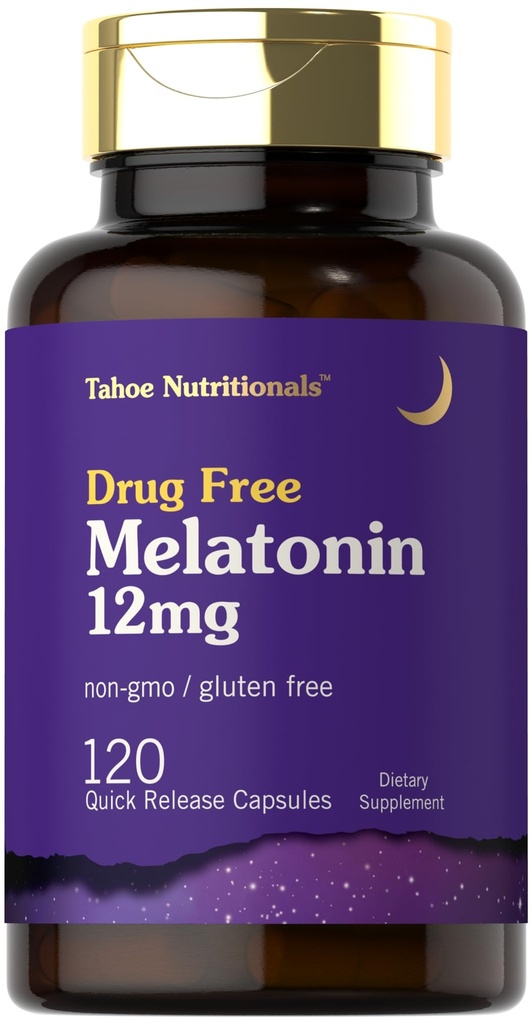 Tahoe Nutritionals Melatonin 12 mg | 120 capsule di rilascio rapido | Drug Free Supplement | Non-GMO, Gluten Free