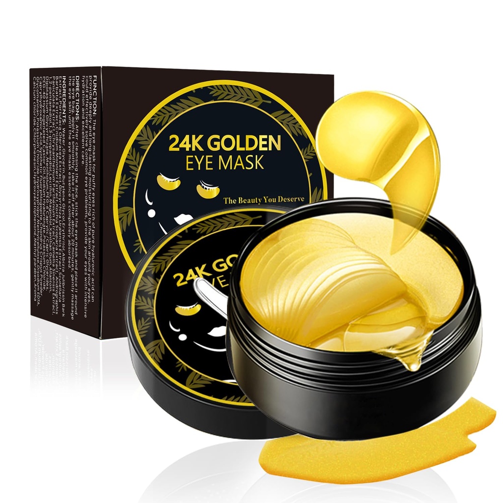 Sotto Eye Patches, Maschera Occhio Oro 24K, 60PCS sotto Maschera Occhio, Collage Gel Pads Patch trattamenti per le rughe alleggerisce Occhi polposati Cerchi Oscuri Anti-invecchiamento idratante, Fine Lines Eye Bags Donna Uomini