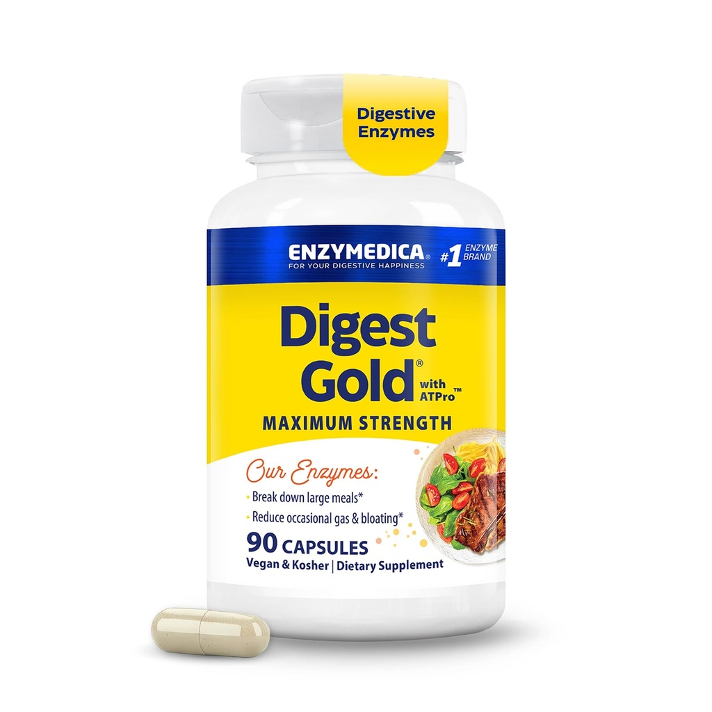 Enzymedica Digest Gold + ATPro, Forza massima, Veloce, Aiuta a digerire grandi pasti, per Bloating e Gas, 90 capsule