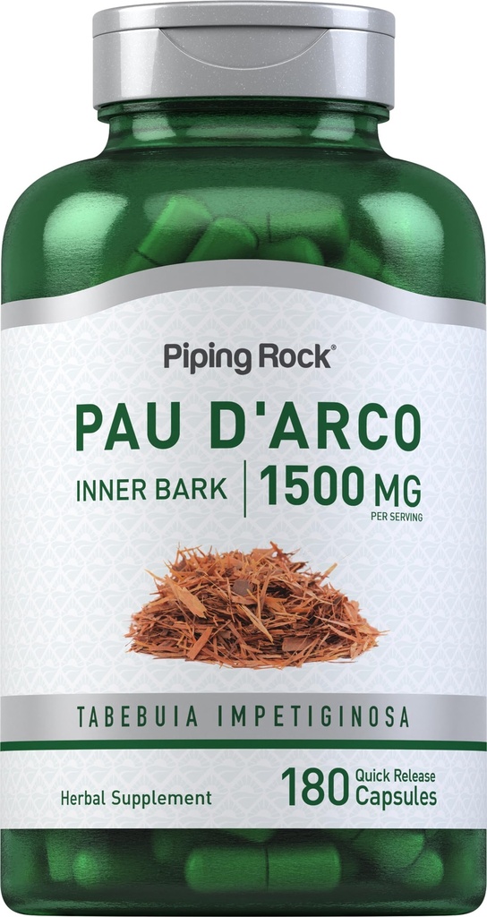 Piping Rock PAU D'Arco Capsule | 1500 mg | 180 pillole | Bark interna | Estratto di erbe Supplemento | Non OGM, Gluten Free