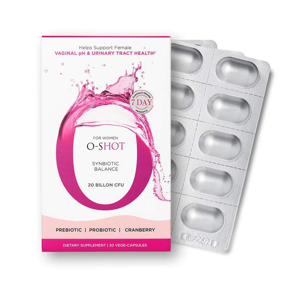 O-Shot (r Vegan Vaginal Probiotic + Prebiotico per le donne, Estratto di mirtillo, Radice di chicoria, pH vaginale, Tratto urinario, Digestione, Bloating, Non Dairy, Non OGM, Gluten Free, 30 Vege-Capsules