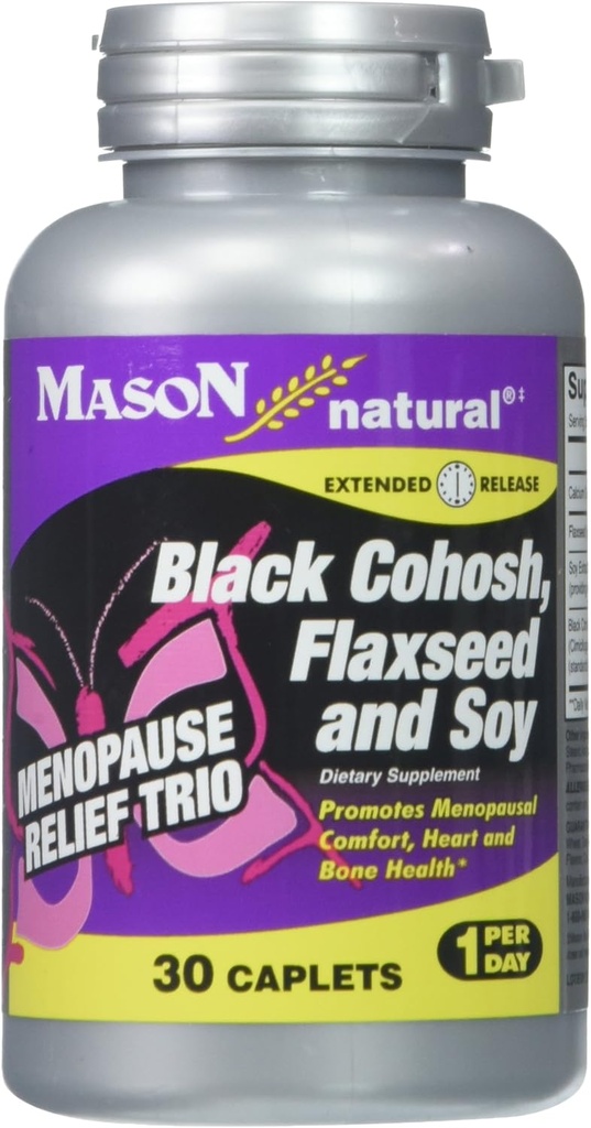 MASON NATURAL Menopause Trio: Nero Cohosh, Flaxseed, & Soy (Extended Release) - May Alleviate Hot Flashes & Night Sweats*, Supporta l'equilibrio sano dell'ormone*, 30 Caplets