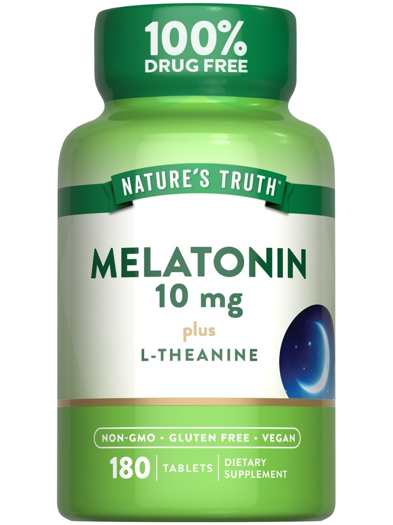 La verità della natura Melatonin Tablets | 10mg | 180 Count | con L-teanina | 100% Droga Supplemento gratuito per gli adulti | Vegan, Non OGM & Gluten Supplemento gratuito