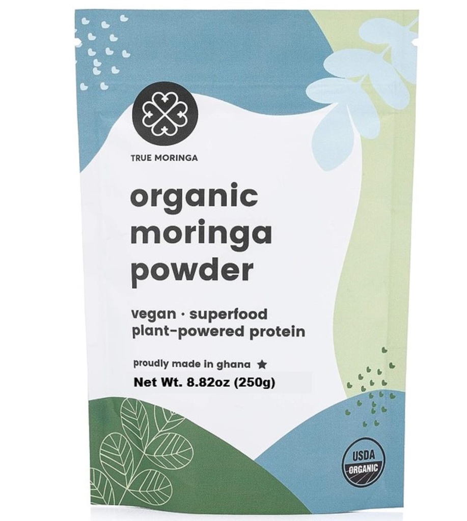 Polvere organica di Moringa | Polvere cruda organica rigenerativa al 100%, certificata USDA. Non OGM (250g)