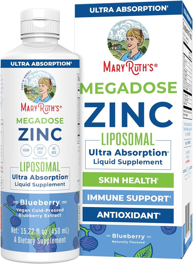 MaryRuth Organics Nutritional Supplement | Liposomal Liquid Zinc Supplemento con Vitamina E | Salute e Cura della Pelle | Blueberry | Vegan, Non OGM, Gluten Free, No Sugar Aggiunto | 15.22 Fl Oz