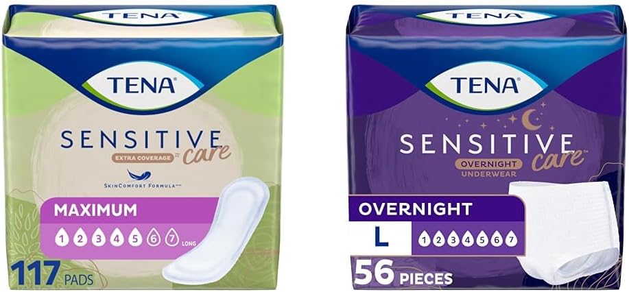 TENA Incontinence Pads, Controllo della vescica & Postpartum per le donne, Assorbenza massima, Biancheria intima per le donne, Absorbenza notturna, Intimi - Large - 56 Count