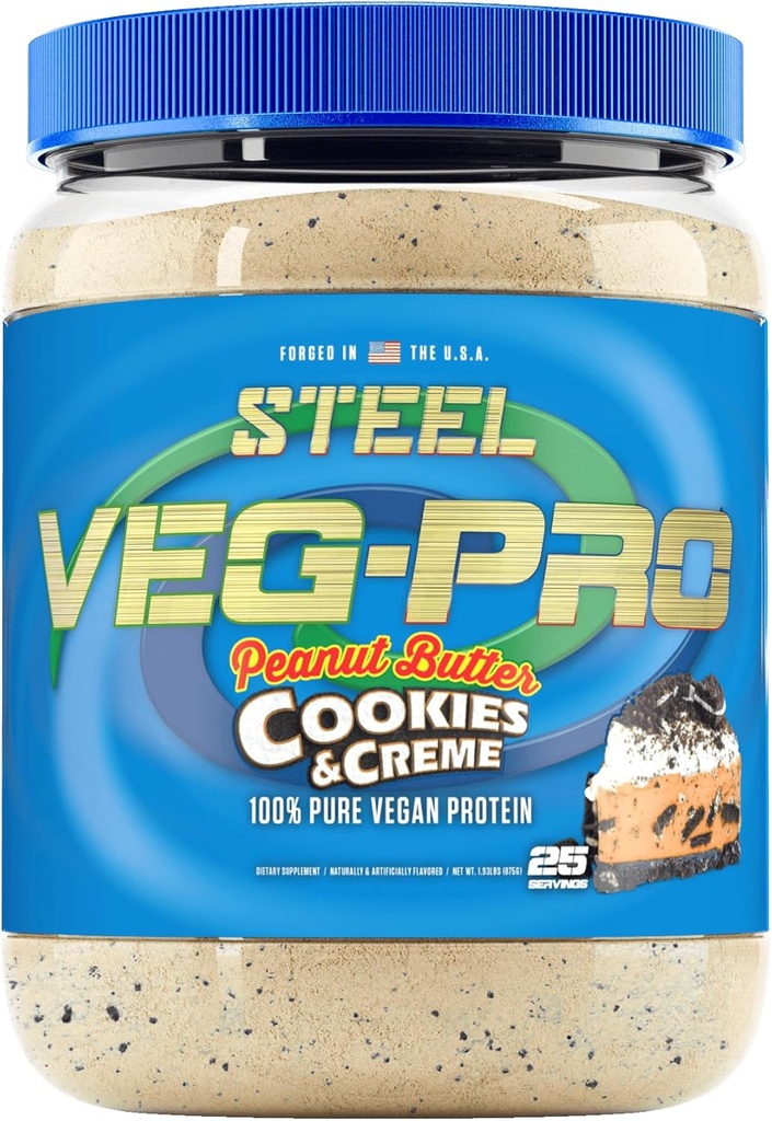 Integratori d'acciaio Veg-PRO | Vegan Protein Powder, Peanut Butter Cookies & Creme | 25 Serve (1.93lbs) | Vegan Protein Powder with BCAA Amino Acid | Non Dairy | Low Carb Formula