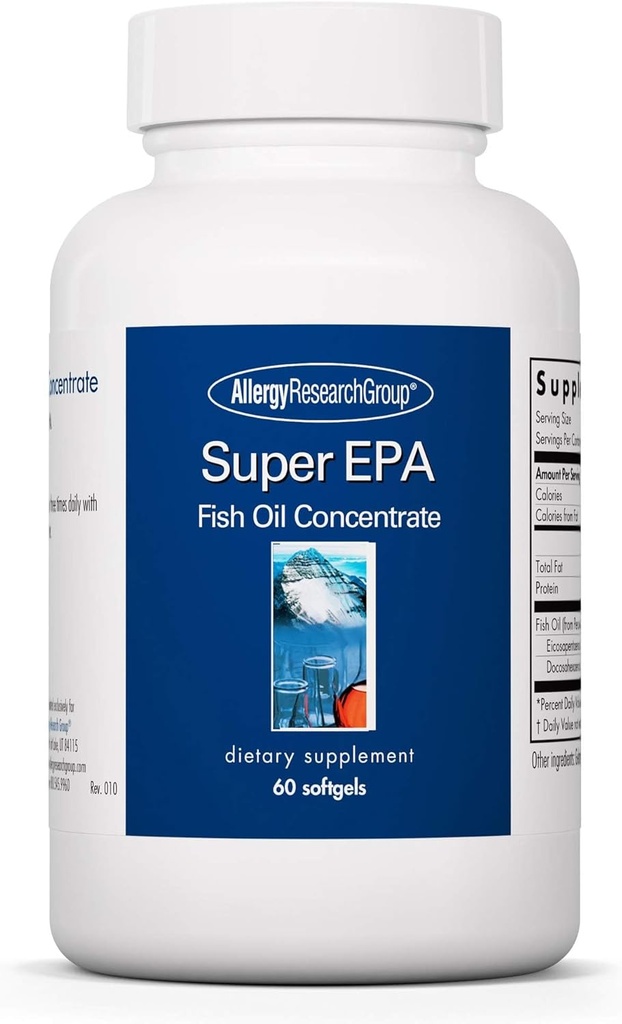 Gruppo di ricerca allergia Super EPA - Supplemento Omega 3, Concentrato di olio di pesce, EPA, DHA, Omega 3 acidi grassi, Acciughe sostenibili - 60 Conte