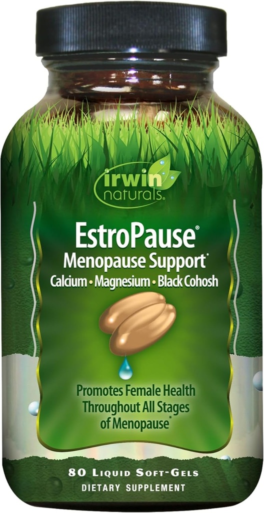 Irwin Naturals EstroPause Menopause Support - 80 Liquid Softgels - Promuove la salute femminile in tutte le fasi della menopausa con calcio, magnesio e nero Cohosh