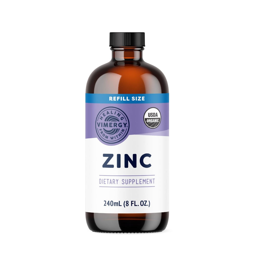 Vimergy Organic Zinc Integratori Per Donne & Uomini (7.5mg Liquid Zinc Per Serving) Fast-Absorbing Supporto Immune, Promuove Sani Bones & Skin, Certificato USDA Organico, Vegan, Fino a 120 Serve (240mL)
