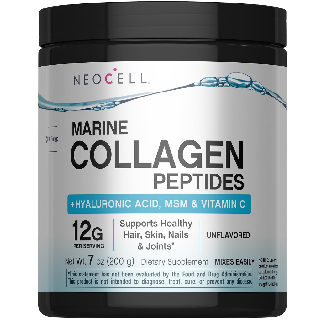Collage marino neocell con acido ialuronico, MSM e vitamina C, integratori di collagene di Keto, per la cura della pelle e la salute comune, non aromatizzato, polvere, 7 oz, 1 Canister