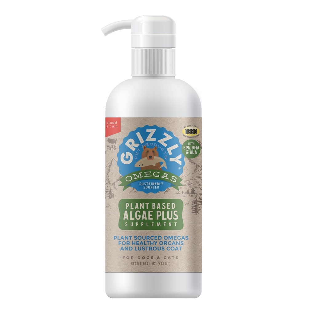 Grizzly Pet ProductsAlgal Plus Omega 3-6-9 Integratore alimentare per cani e gatti, bottiglia di 16 once