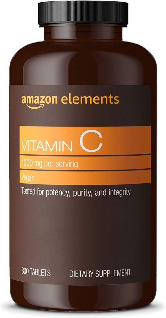 Elementi Vitamina C 1000mg, Supporti Sistema immunitario sano, Vegan, 300 compresse, fornitura di 10 mesi