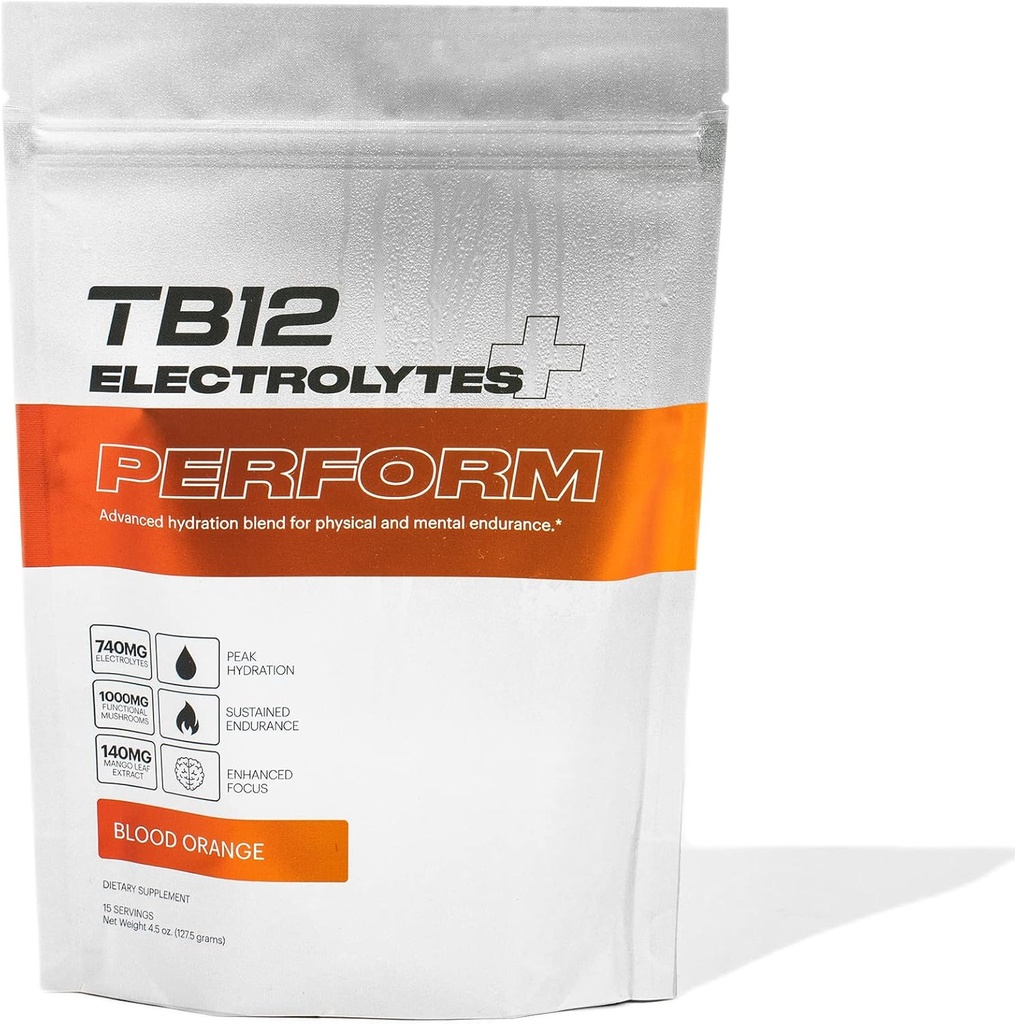 TB12 Electrolytes Plus Perform - Polvere di elettroliti pre-allenamento con adaptogens & Nootropics | Supporta energia, messa a fuoco e resistenza | Zucchero libero, vegano, non OGM Electrolyte Powder Packets