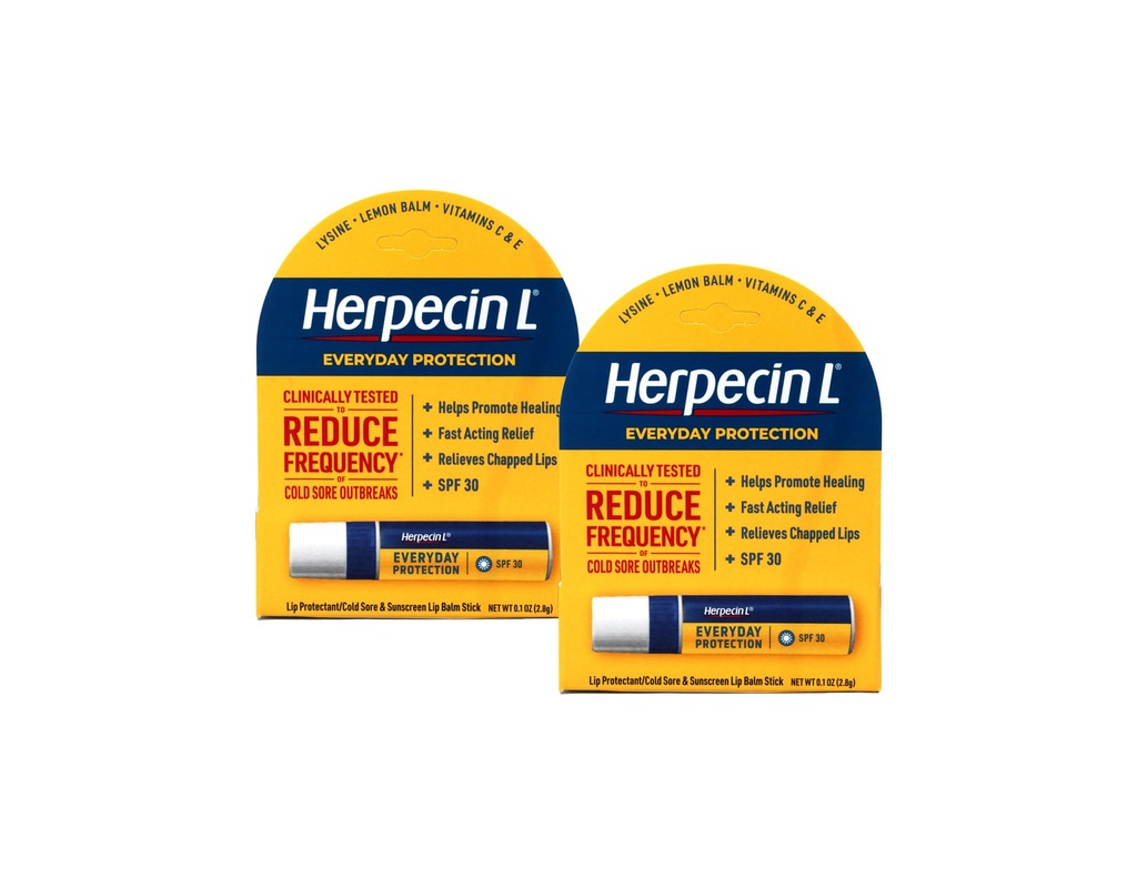 Herpecin L Labbra Balm Stick con SPF30 e Lysine; Protegge & Treats Cold Sores & Fever Blisters, Labbra catturate, 0.1oz - 2 Pack
