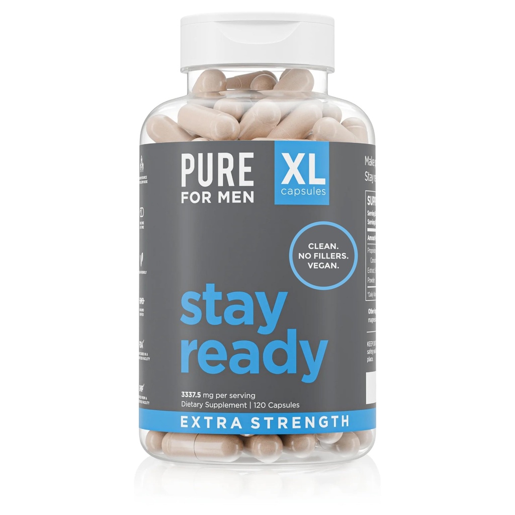 Pure per gli uomini rimanere pronto fibra Extra Forza Supplemento | Regolarità Digestiva | Movimento Bowel & Gut Health Support | Vegan Cleanliness | Formula Proprietario | 120 Vegan XL Capsule