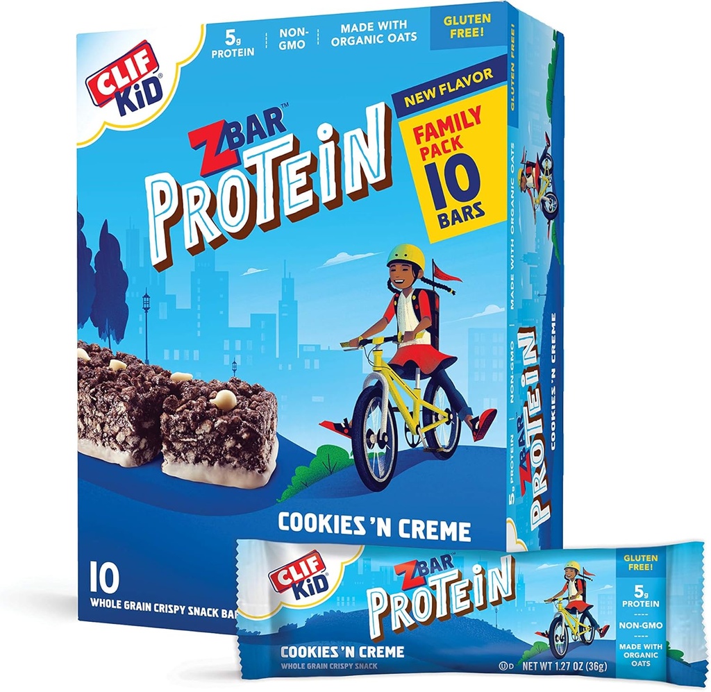 CLIF KID ZBAR - Protein Granola Bars - Biscotti e Creme Flavor - Non OGM - Organic -Lunch Box Snacks (1.27 Ounce Energy Bars, 10 Count)