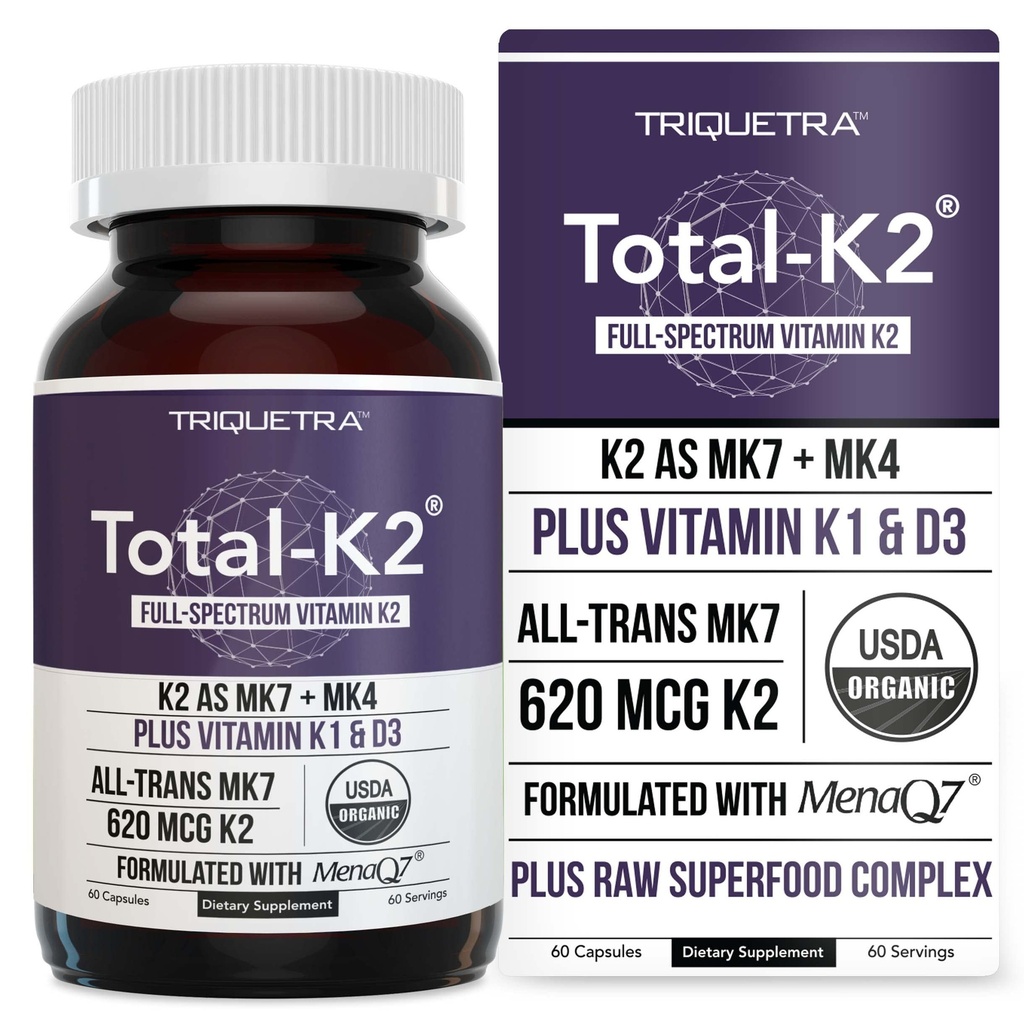 K2® | Vitamina K2 come MK7 & MK4 | Plus K1 & Vitamin D3 Cofattore - 620 mcg K2 per Serving - All-Trans MK7 da MenaQ7® - Vitamina K- Vegan, Organic Certified (60 capsule)