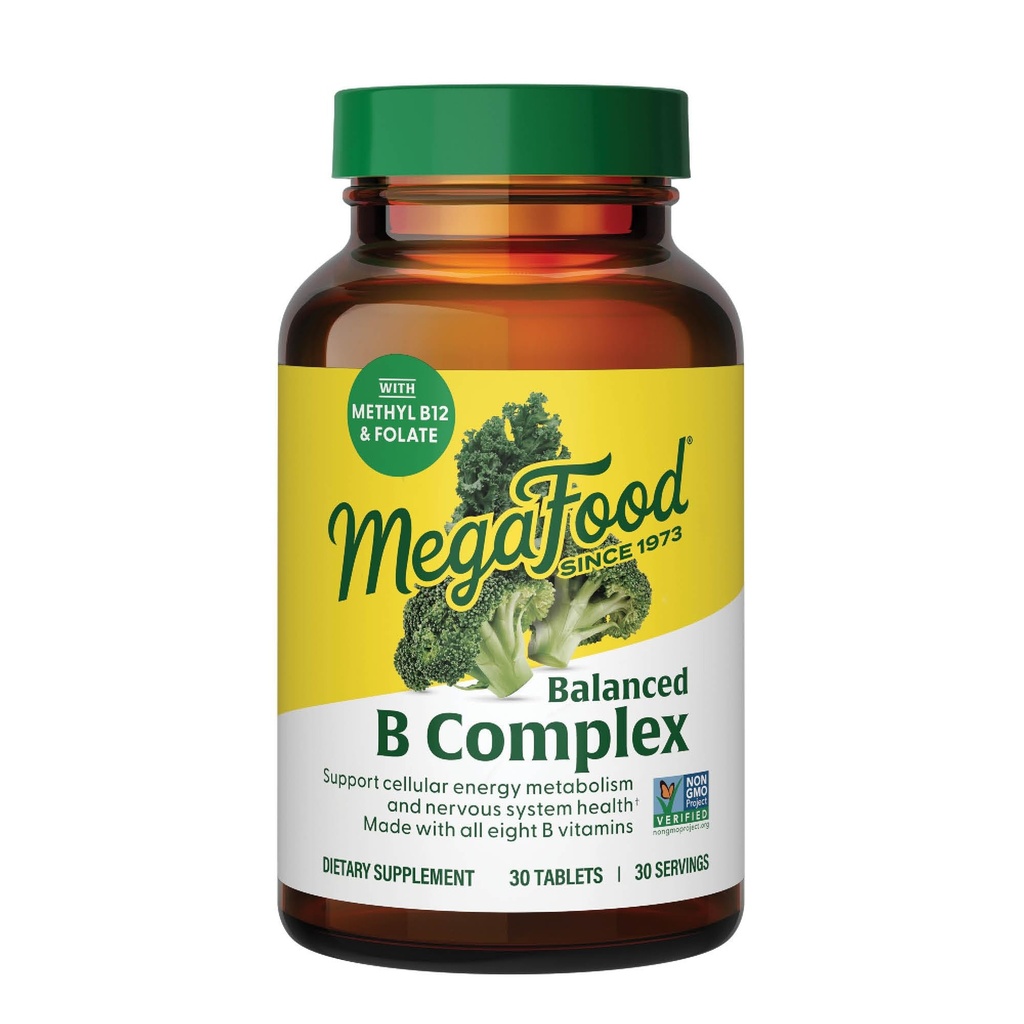 MegaFood Balanced B Complex - B Complex Vitamin Supplement, 8 B Vitamine tra cui Vitamina B6, Vitamina B12, Folate, Biotin & more, Supporta la produzione di energia cellulare, Vegan, Gluten Free - 30 compresse