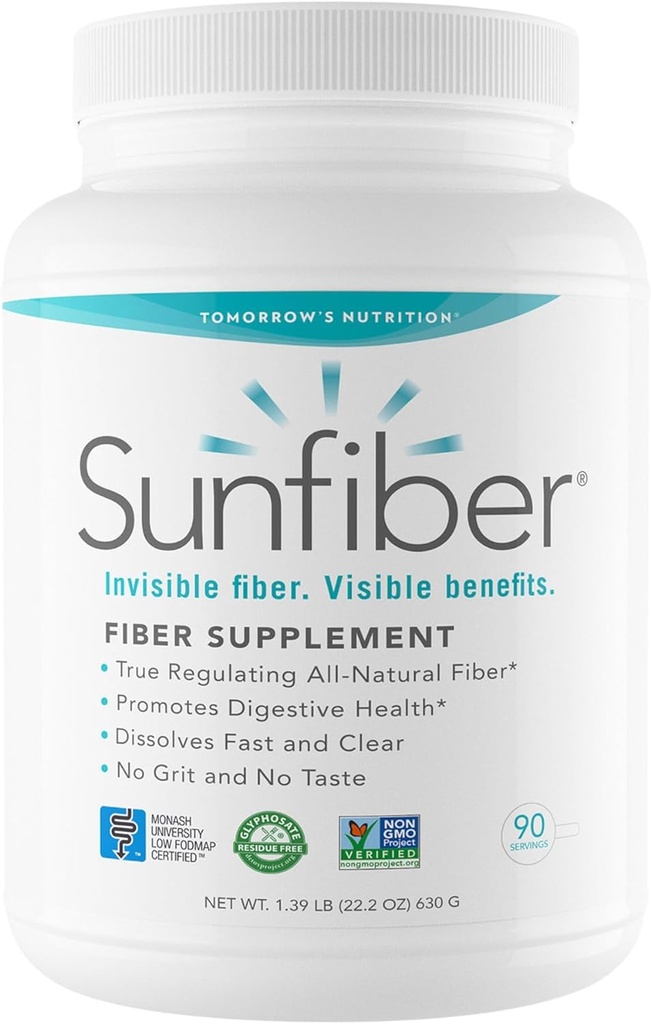 Nutrizione di domani, Sunfiber, Supplemento di fibre prebiotiche per la salute digestiva, basso FODMAP, senza glutine, non aromatizzato, 90 Serve