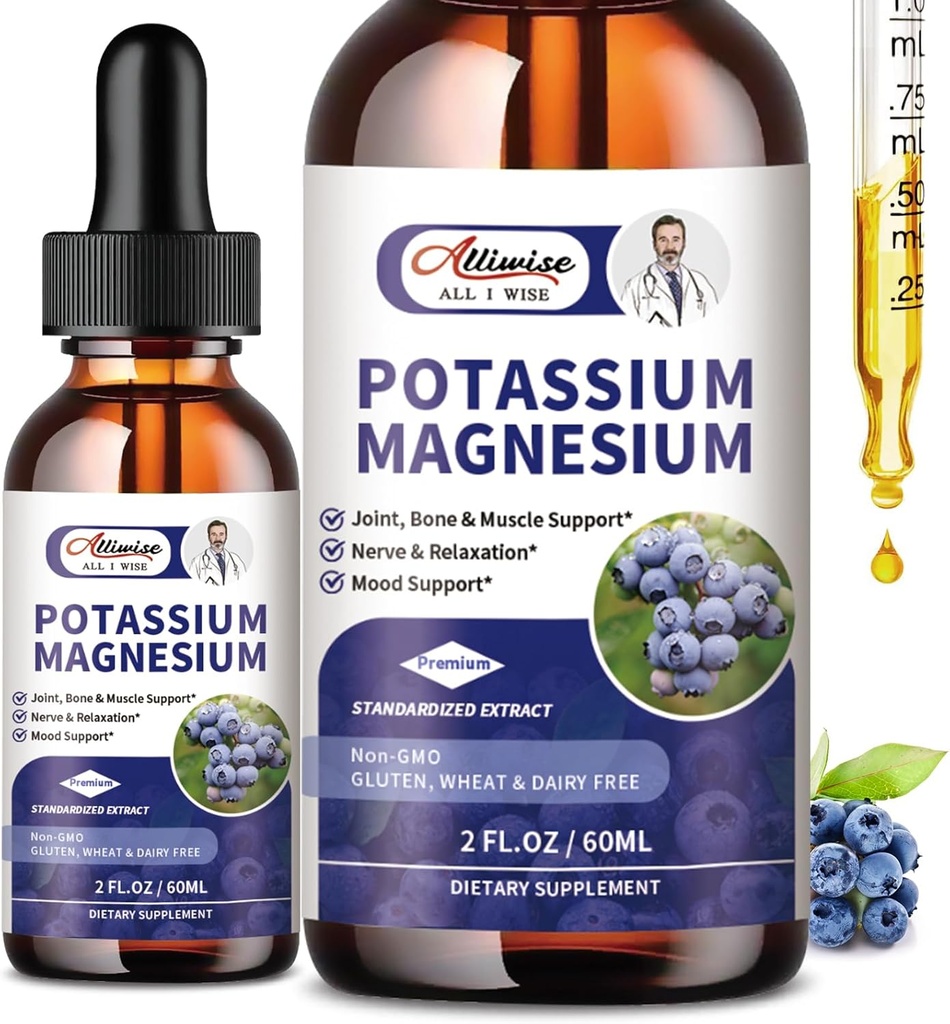 2 Confezione Potassio Magnesio Supplemento Liquido - Alto Assorbimento Calma Magnesio Complesso & Potassium Plus Calcium, Vitamina D3, Zinco per Gambe & Bone & Energy & Immune Support - 4 Fl oz