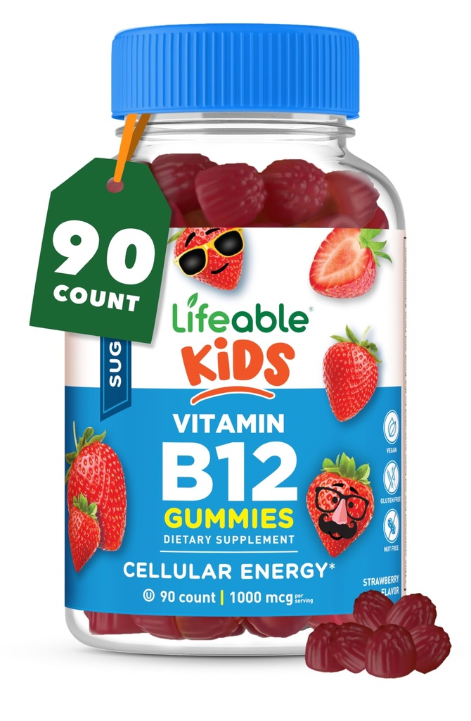 Vitamina B12 Gummies | 1000 mcg | Gran Tasting B12 Vitamine per Bambini | Energia, Mood e supporto Metabolismo | B 12 Gummies Vitamina per Ragazzi e Ragazze | 90 Gummies