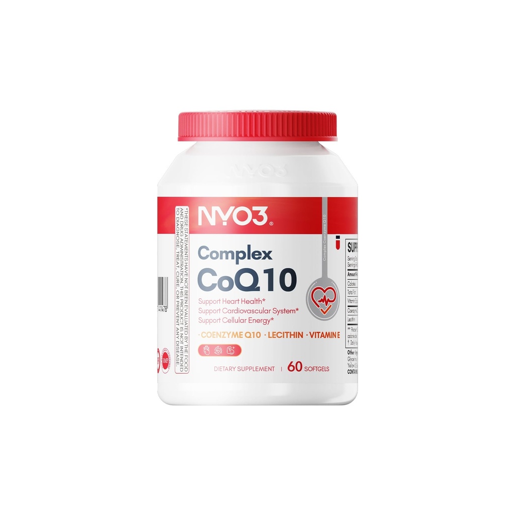 NYO3 CoQ10 200 mg con lecitina e vitamine E, assorbimento ultra alto, antiossidante per la salute del cuore e la produzione di energia, alto contenuto di coenzima Q10, senza glutine, non OGM, 60 giorni di alimentazione