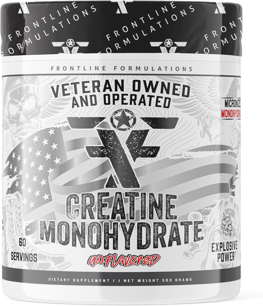 Creatina monoidrato, promuove la crescita muscolare magra, non aromatizzata, aiuta il recupero del muscolo, supplemento post-allenamento, Veteren Owned e Operated (60 Serve, Monoidrato di creatina)