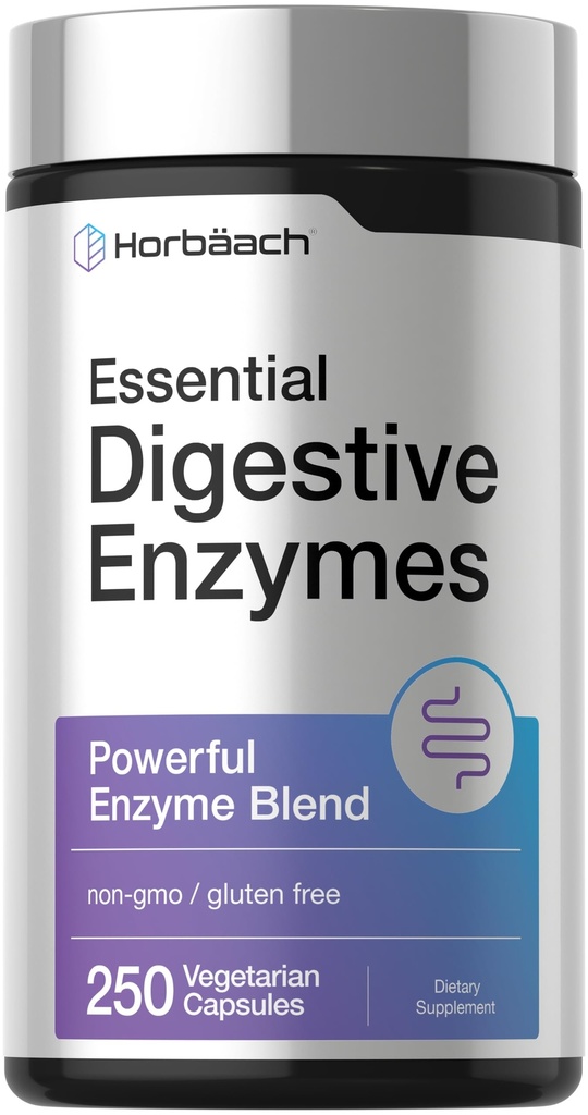 Horbäach Essential Digestive Enzymes | 250 capsule | Potente miscela di enzimi per gli uomini e le donne | Non-GMO & Gluten