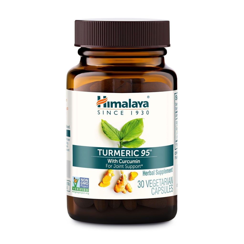 Himalaya Turmeric 95 Integratore con Curcumina/Curcuminoidi, Supporto congiunto e muscolare, Flessibilità ottimale e mobilità, 600 mg, Non OGM, Vegan, Gluten Free, 60 capsule, 60 giorni di alimentazione
