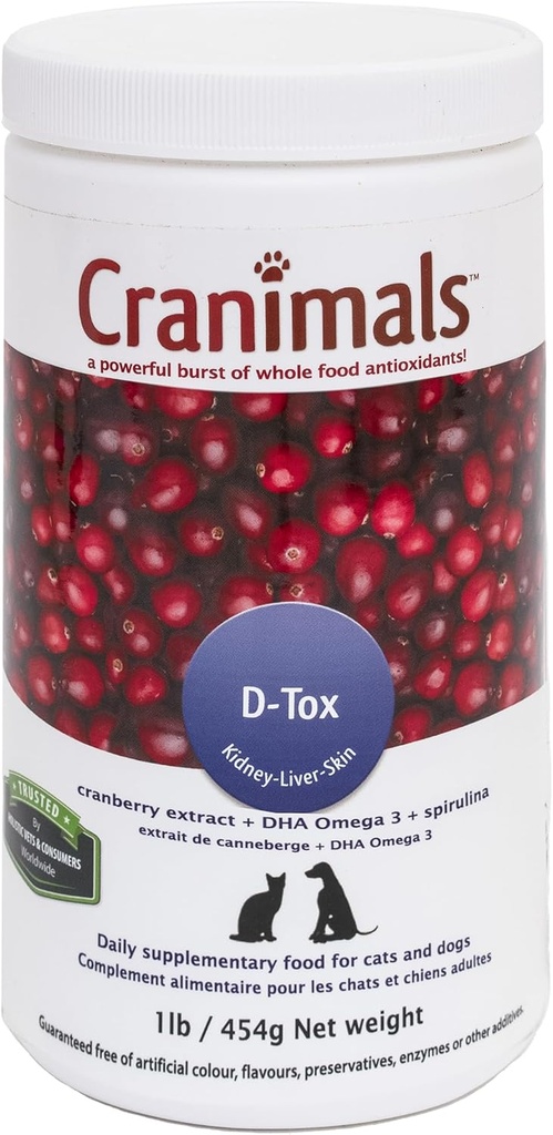 Cranimals D-Tox Daily Multivitamin per cani, amminoacidi Superfood, antiossidanti, acidi grassi DHA, vitamine E, B, D, Biotina, minerali per sostenere la funzione metabolica, energia, benessere degli animali domestici, longevità