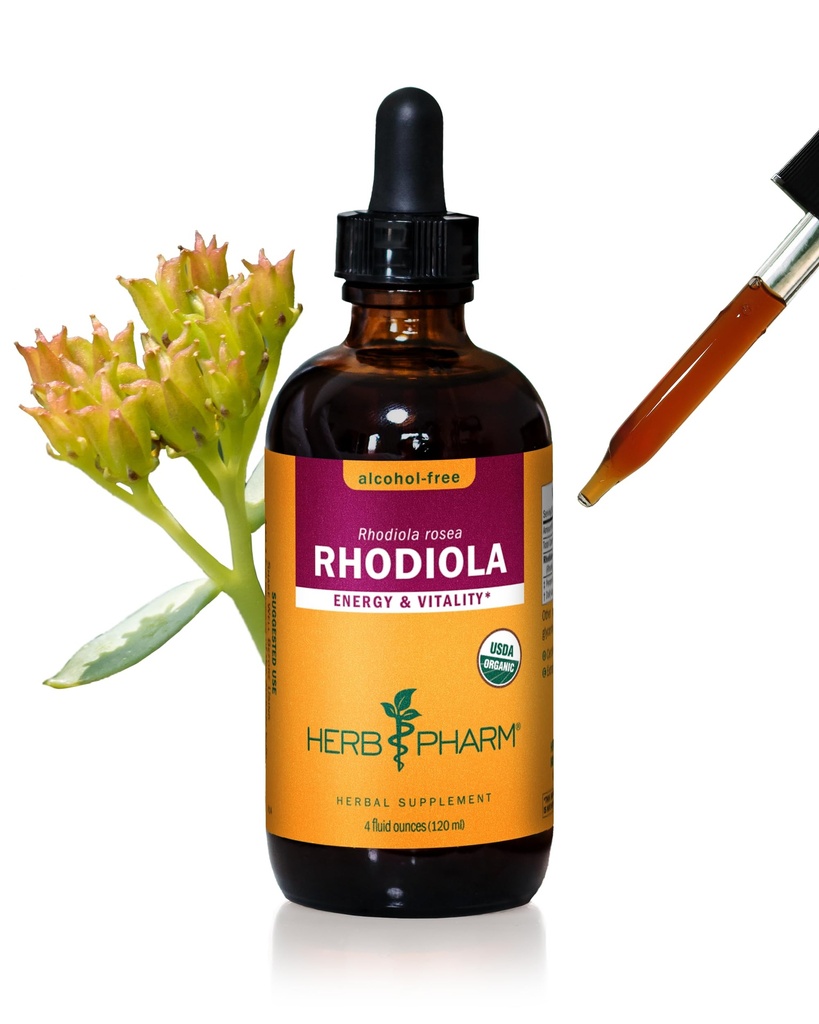 Estratto di radice di Rhodiola organico certificato di Herb Pharm per energia, resistenza e stamina, glicerite senza alcool, 4 oncia