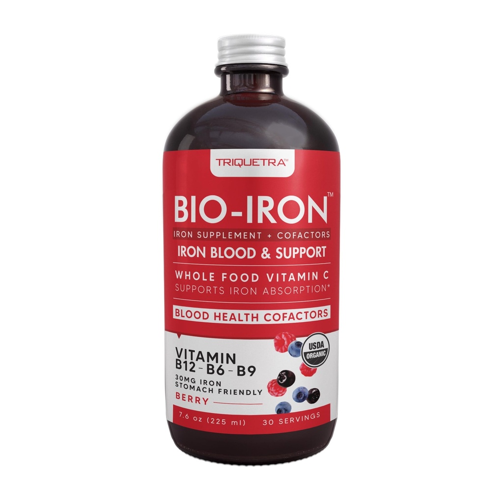Liquid Iron Supplement | Organic Certified, Berry Flavor - Whole Food Vitamin C Absorption Boost & Blood Building B Vitamine - Methyl B12, L-Methylfolate & B6 - Supporta livelli di ferro sani - 7.6 oz