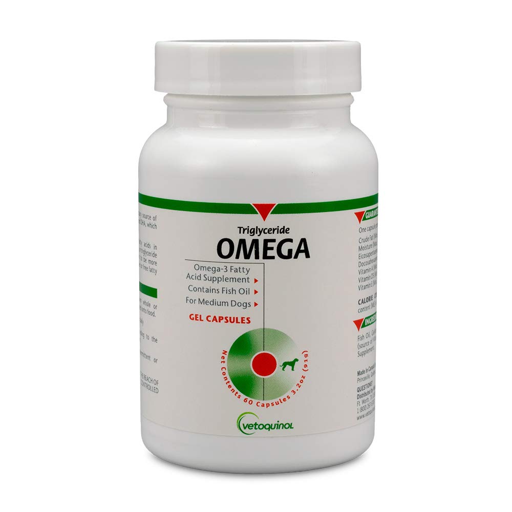 Vetoquinol Triglyceride Omega Dog Supplement Capsule, Medio-Breed: 30-60 libbre, 60ct