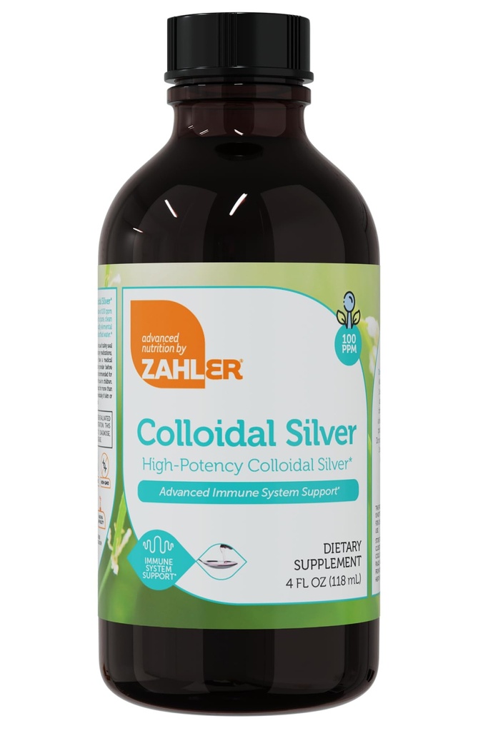 Zahler Colloidal Silver Liquid - Advanced Immune Support and General Health - 100 PPM Bio-Active Liquid Silver Colloidal Liquid - Kosher Vegetariano Non OGM Strutturato Acqua d'Argento Colloidale (4 fl oz)