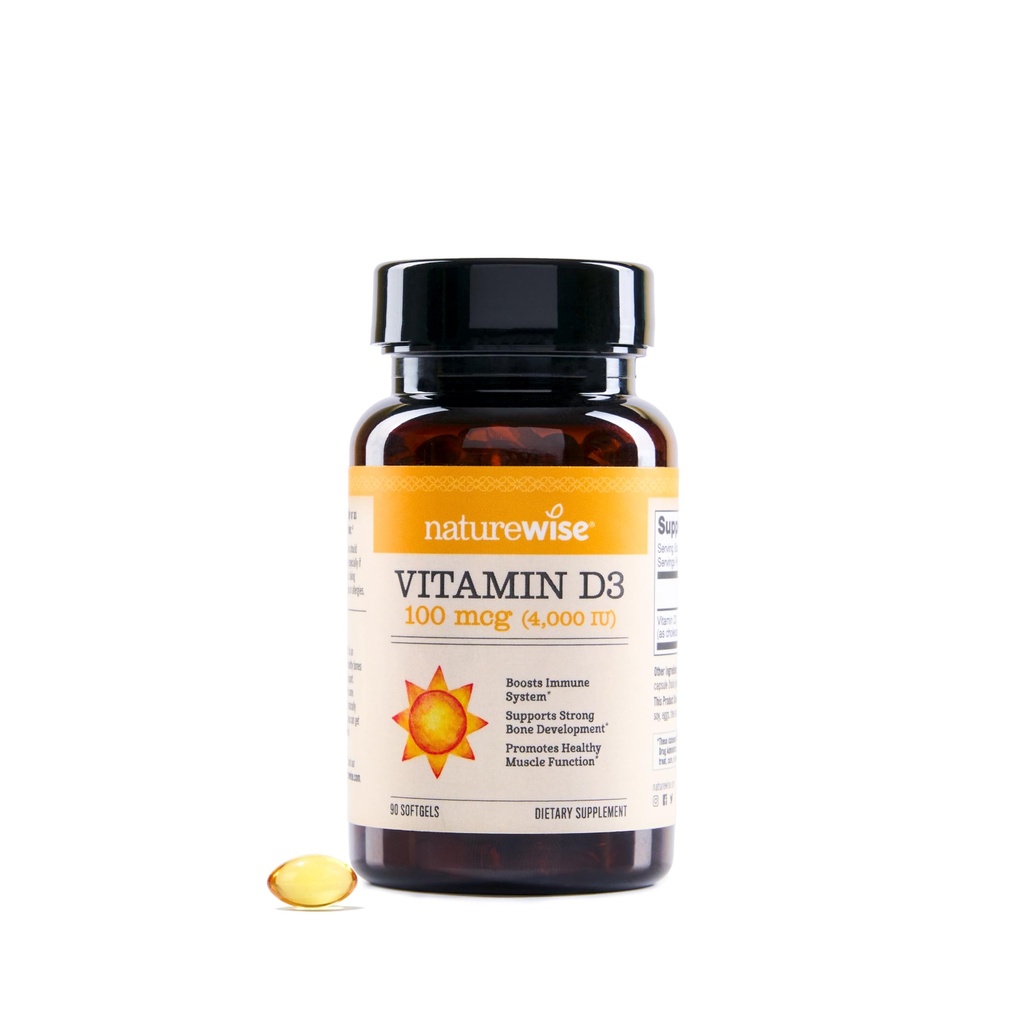 NatureWise Vitamin D3 4000iu (100 mcg) 90-Day Fornitura per il supporto immunitario, Funzione muscolare sana, e Bone Salute - Non OGM, Gluten Free in Organic Extra Virgin Olive Oil, (Mini Softgel), 90 Conte