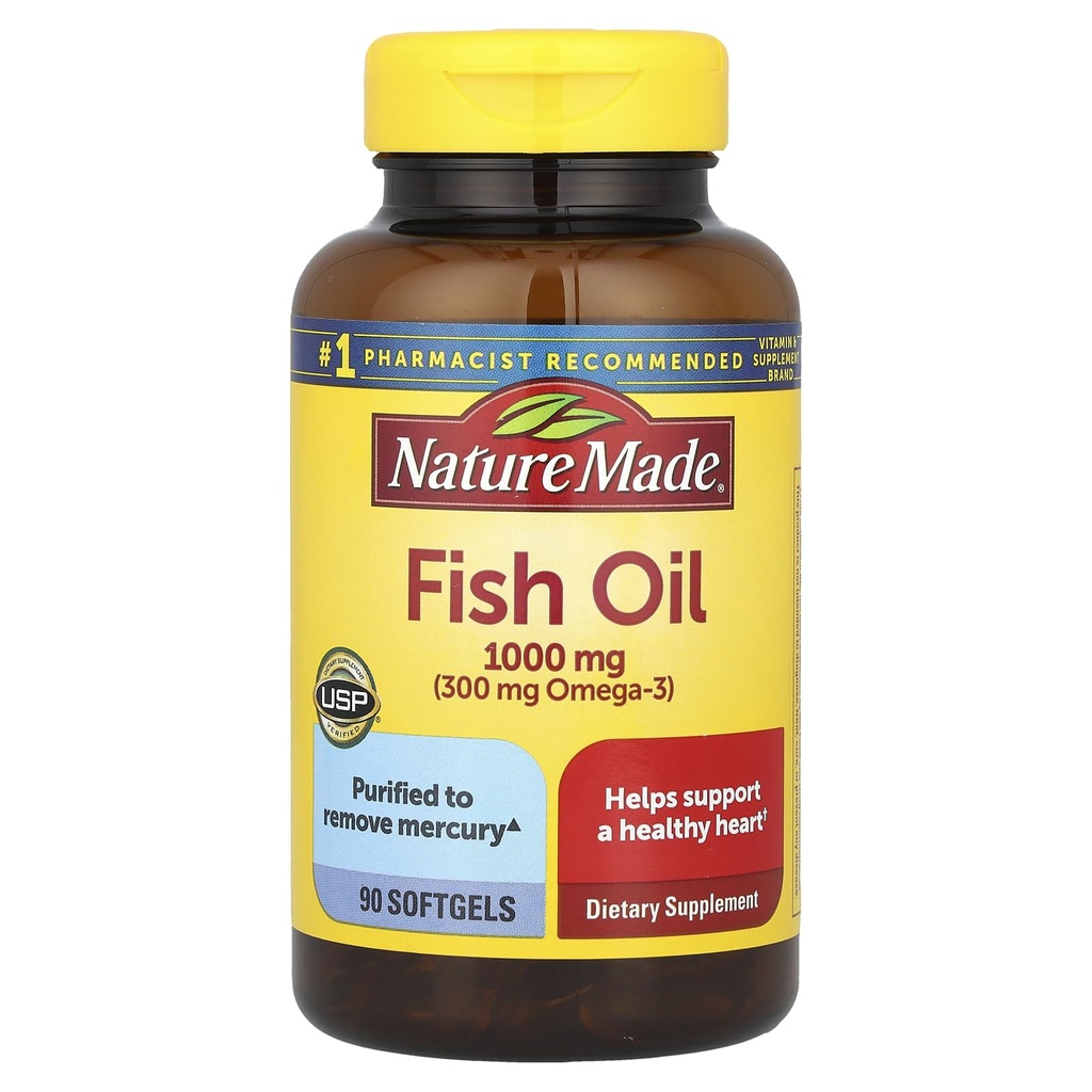 Natura fatta Fish Oil 1000 mg, 90 Softgels, Fish Oil Omega 3 supplemento per la salute del cuore