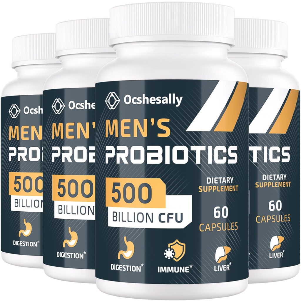 Probiotici per gli uomini, 500 miliardi di CFU & 12 Strains Probiotici per gli uomini, con Turmerico, Mirtillo, Goji - Probiotici per la salute digestiva, Gut, Immune & Bloating, Prostate & Urinary Tract Health, 240 Capsule