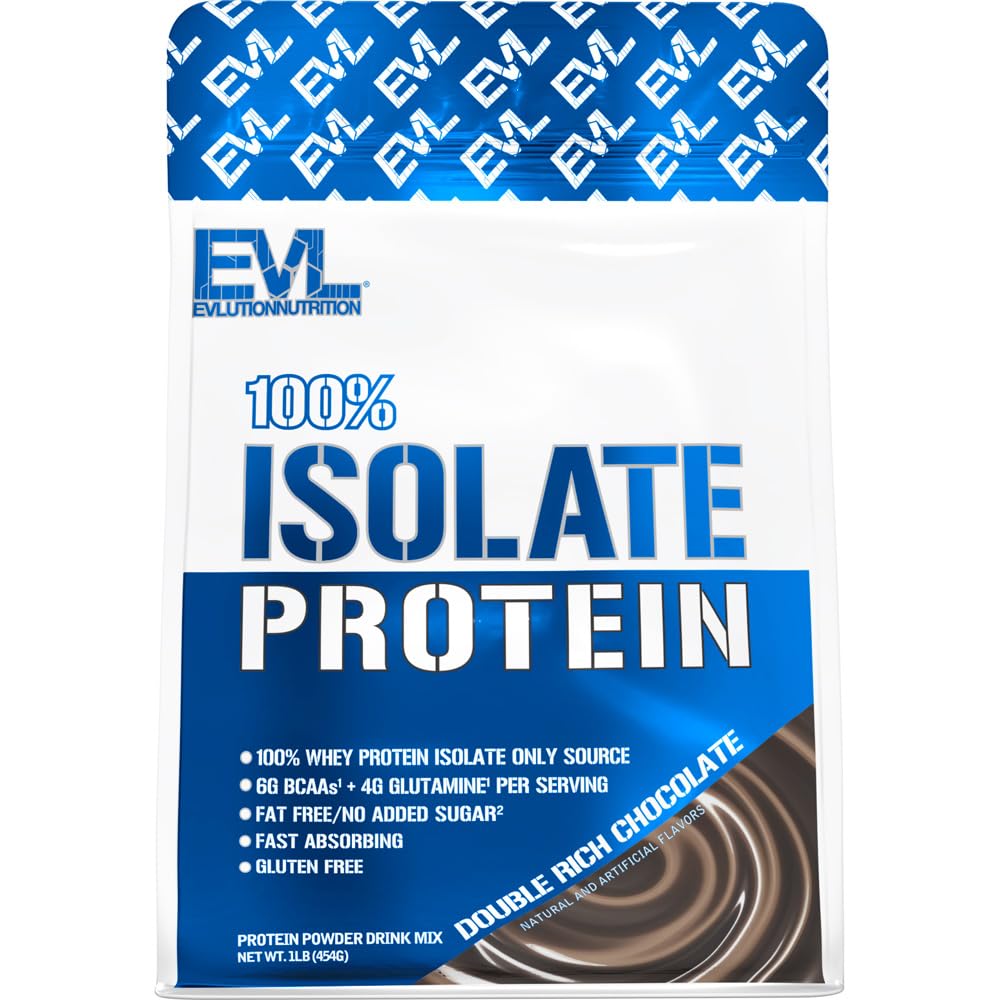 Evlution Nutrition 100% Isolate, Whey Isolate Protein Powder, 25 G di Fast Absorbing Protein, No Sugar Aggiunto, Low-Carb, Gluten-Free (Double Rich Chocolate, 1 LB)