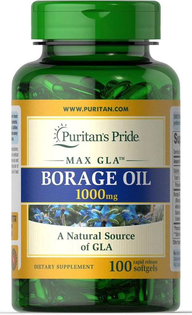 Puritans Pride Borage olio, 1 grammo