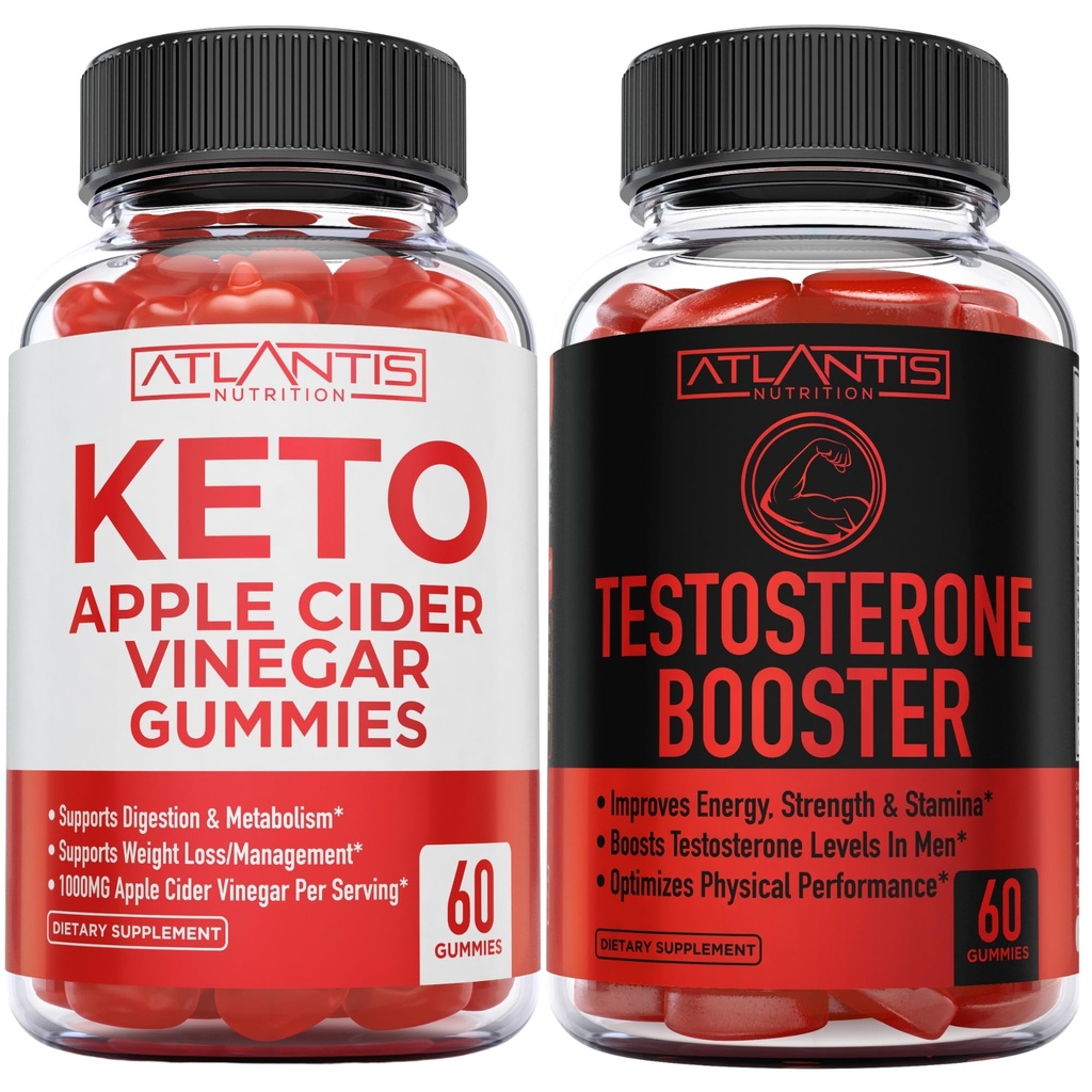 Atlantis Nutrition Keto Aceto di Sidro di Mele 60 Gummies + Testosterone Booster 2-Pack (120 Gummies)