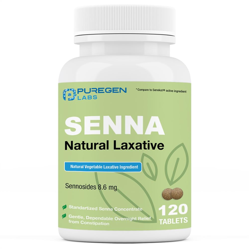 Puregen Labs Senna 8.6 mg compresse (120 conte) – Sennosi naturali Lassativo vegetale per costipazione, Bloating, Gas, Irregolarità Rilievo